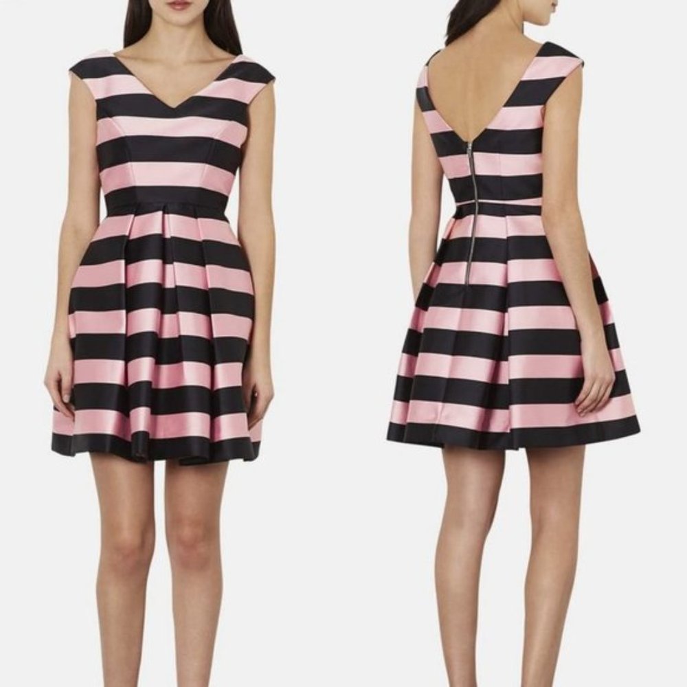 Topshop pink/black fit & flare dress